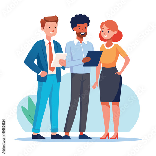 three-diverse-business-partners-standing-and-discus vector image  on white background
