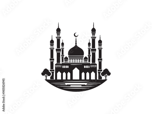 minimalist Islamic mosque Vector with domes and minarets. Perfect for religious, cultural, or architectural design themes. 