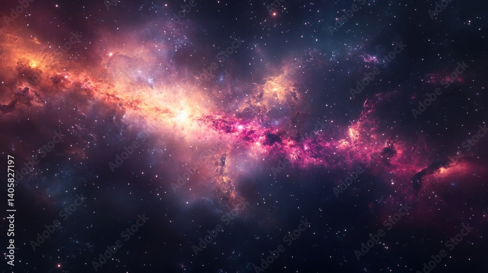 Fototapeta premium Vibrant Cosmic Clouds in Deep Space with Stars and Galaxies Shining Brightly