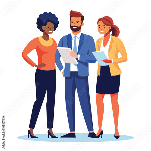 three-diverse-business-partners-standing-and-discus vector image  on white background