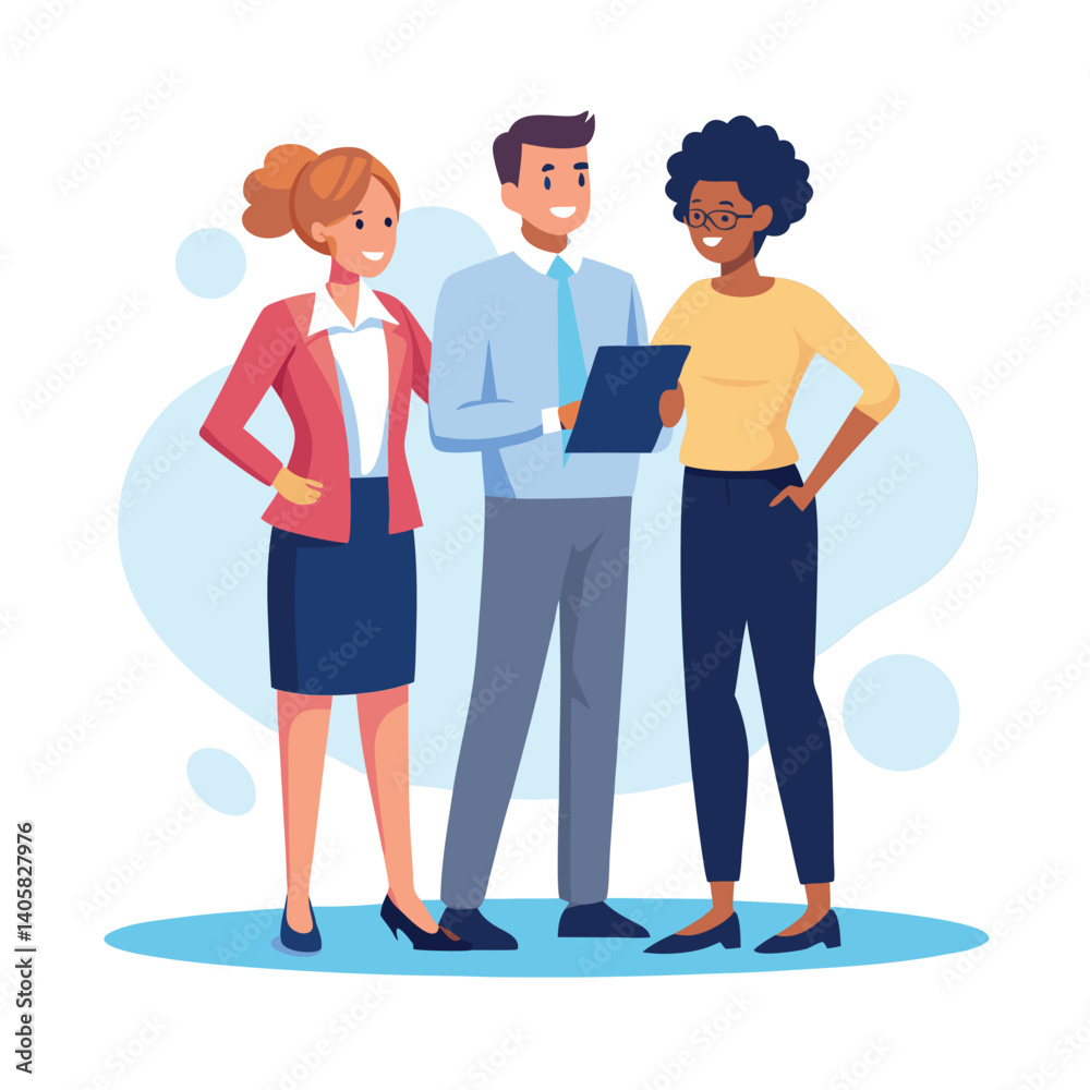 three-diverse-business-partners-standing-and-discus vector image on white background three-diverse-business-partners-standing-and-discus vector image on white background