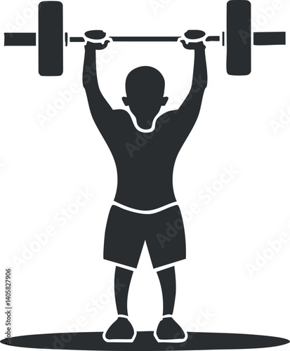 A silhouette of a person lifting a barbell, showcasing strength and fitness in a gym setting.