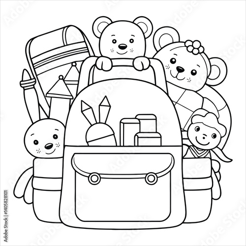 Backpack with Toys Coloring Page for Kids