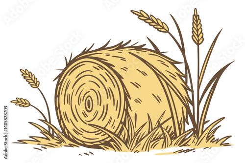 12 Hay pile, dried straw, golden yellow, agricultural material, rustic texture, round shape, farm imagery, natural fibers, organic matter, detailed strands, countryside element, harvested crop, animal