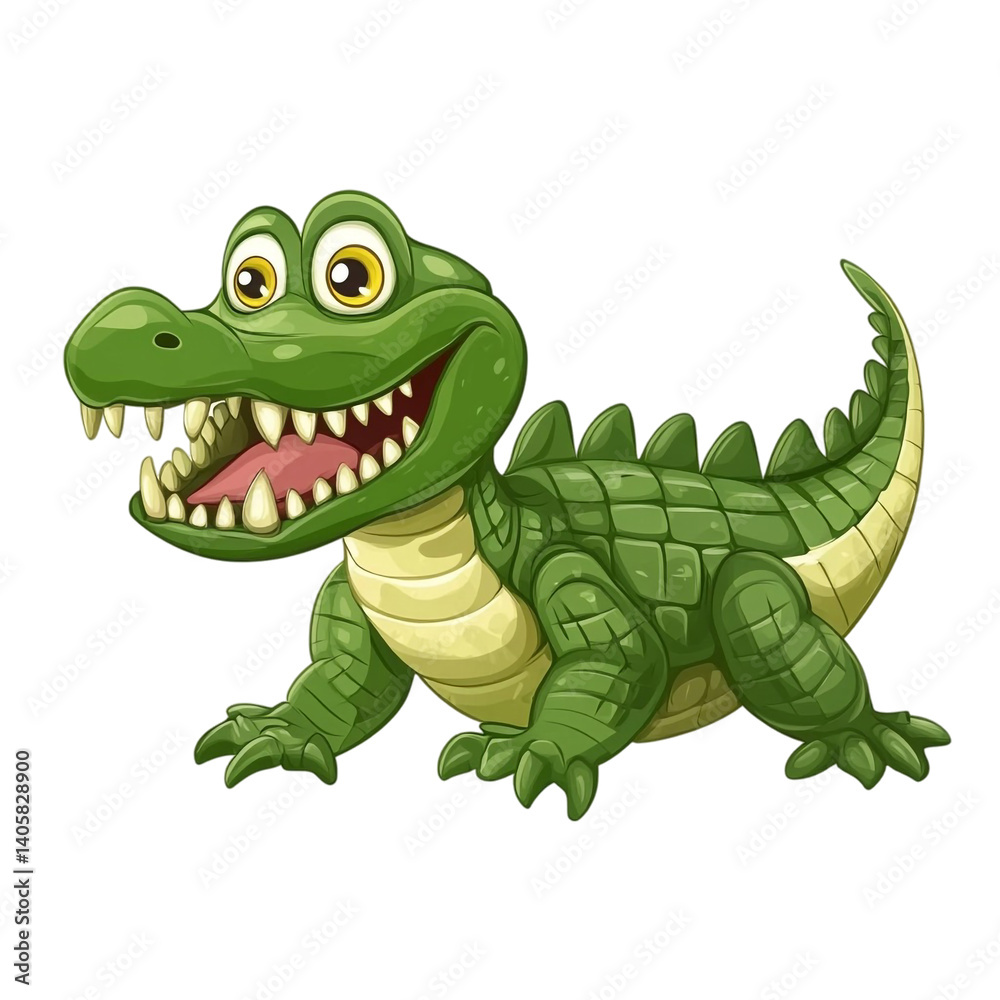 Fototapeta premium Happy playful crocodile cartoon illustration joyful green reptile