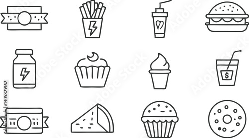 Fast Food Icons Burgers, Fries, Cupcakes, Drinks, and Energy