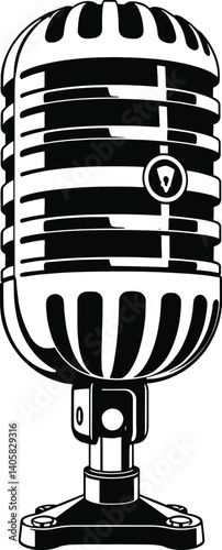 Detailed High-Definition Illustration of a Classic Vintage Microphone with Retro Aesthetic