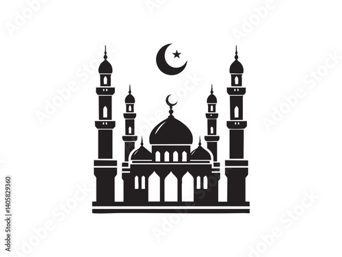 minimalist Islamic mosque Vector with domes and minarets. Perfect for religious, cultural, or architectural design themes. 