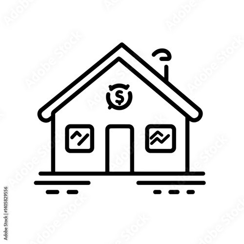 House with dollar sign icon in black and white line style