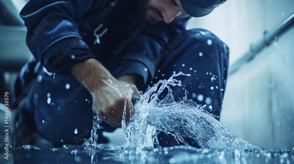 Plumber repairing burst water pipes. Featuring plumbing and pipe repairs