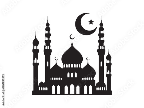 minimalist Islamic mosque Vector with domes and minarets. Perfect for religious, cultural, or architectural design themes. 