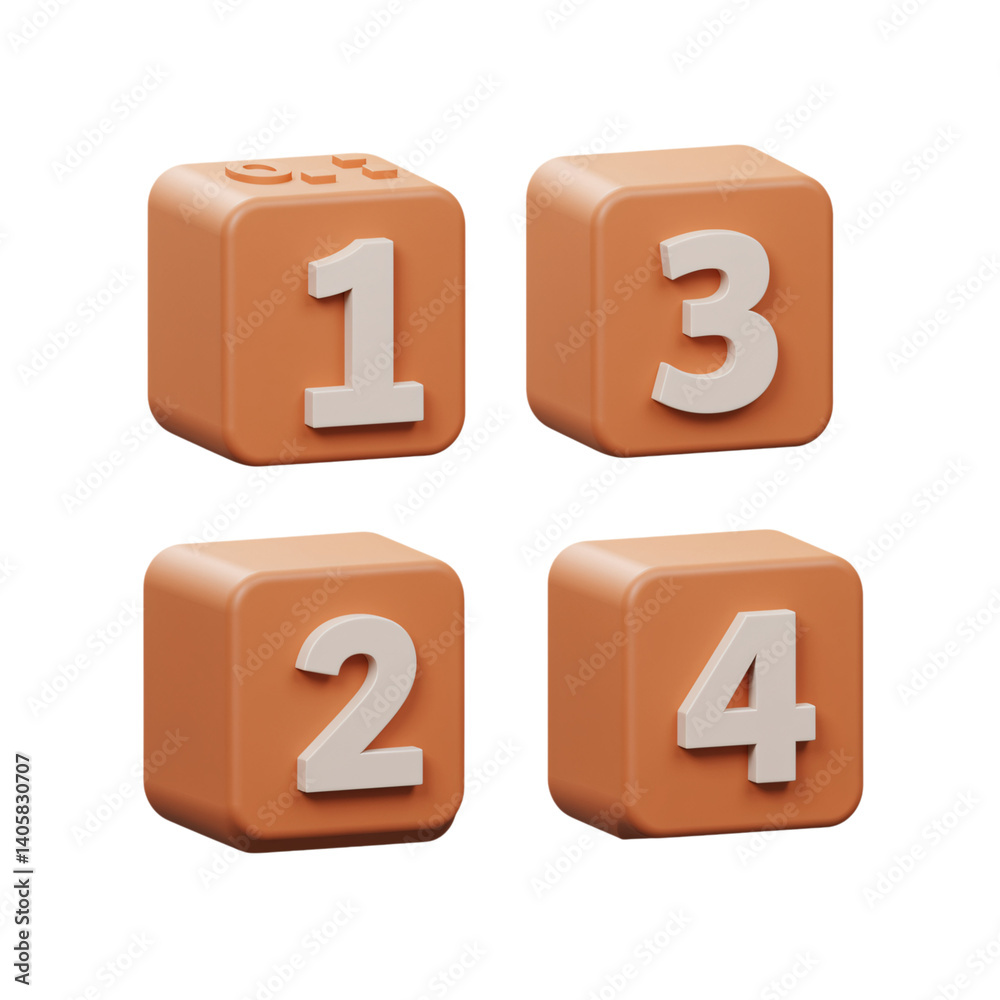 3D Rendered Numbered Blocks in a Pastel Orange Hue 3D Rendered Numbered Blocks in a Pastel Orange Hue