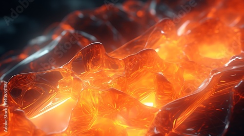 A close-up of a glowing, translucent material with intricate internal structures.
