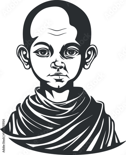 A minimalist portrait of a monk reflecting serenity and spirituality through simple lines and expressions.