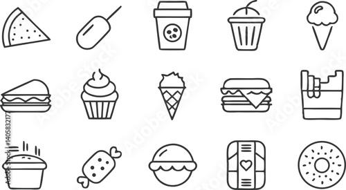 Sweet and Savory Food Icons Cupcakes, Ice Cream, Burgers, Pizza