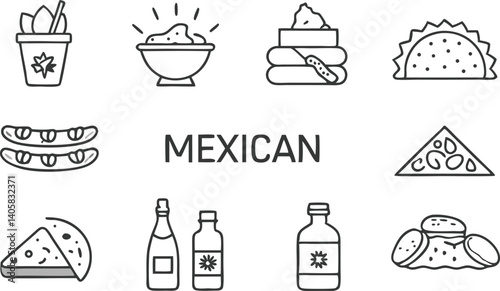 Mexican Food Icons Tacos, Salsa, Drinks, and More