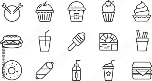 Fast Food Icons Cupcakes, Burgers, Drinks, and Sweets Collection