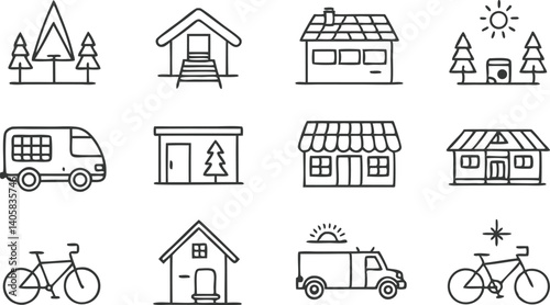 Camping Houses Bikes Vans Outdoor Recreation Travel Icons