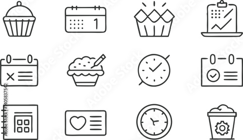 Cupcake Baking Schedule Time Management, Calendar Icons, Recipe