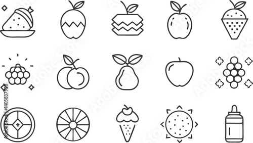 Fruits, Berries, Ice Cream, and Baby Food Line Icons