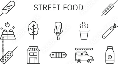 Street Food Icons Vendors, Snacks, Drinks, and Park Locations