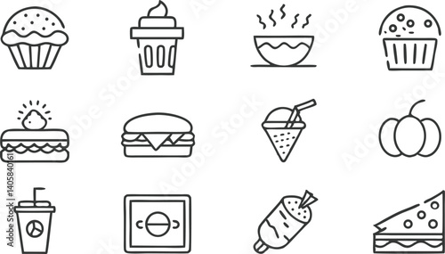 Delicious Food Icons Cupcakes, Burgers, Drinks, and More