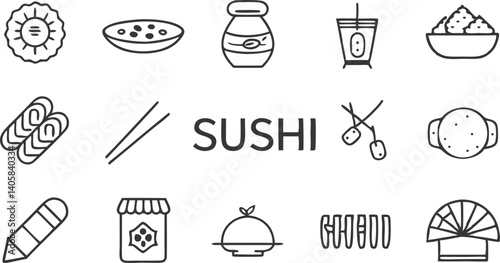 Japanese Cuisine Sushi Restaurant Menu Icons Food Graphics