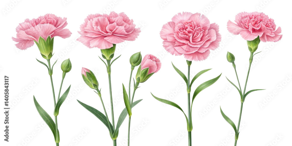 Obraz premium Beautiful pink carnations bloom gracefully, showcasing their delicate petals and vibrant colors, perfect for any floral arrangement