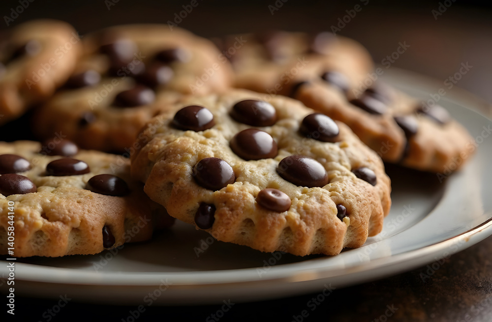 Delicious cookies with chocolate chips in a plate Delicious cookies with chocolate chips in a plate