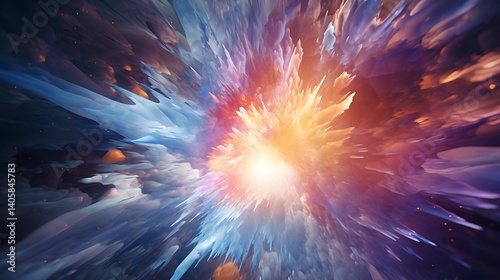 A dynamic explosion of light and color, frozen in mid-air like a firework.