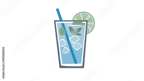 Refreshing Mojito Cocktail Glass with Ice Lime and Mint Illustration