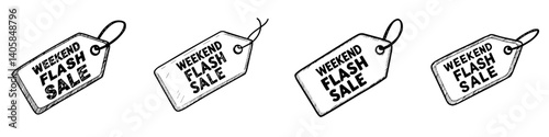 Sale tags with flash sale promotion in black outline design  