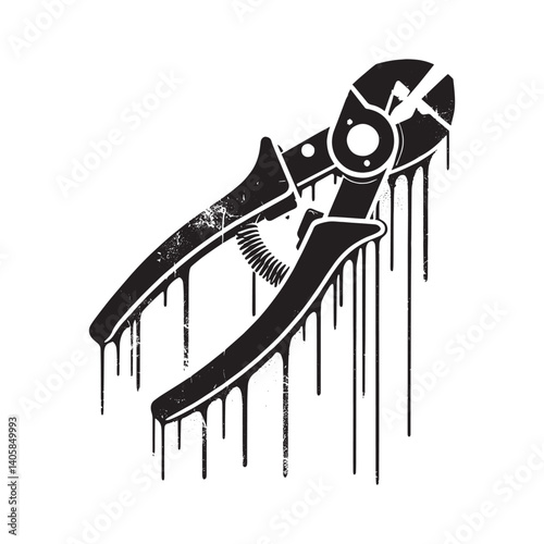 Abstract Artistic Wire Cutters Silhouette with Dripping Paint Effect Isolated on White