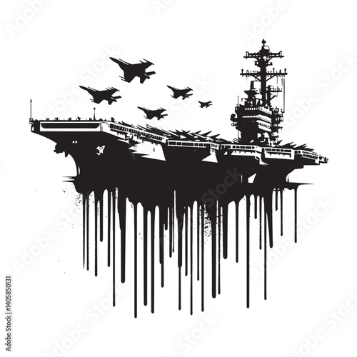 Abstract Aircraft Carrier Vector Illustration with Drip Effect on White