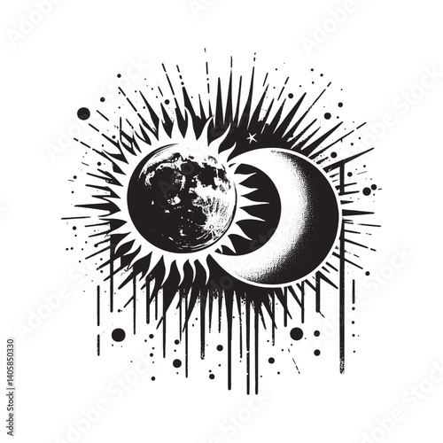Abstract Celestial Harmony in Black and White Ink Illustration Style