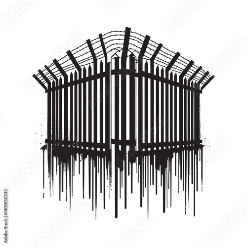 Abstract conceptual art depicts restrictive boundaries with black dripping paint