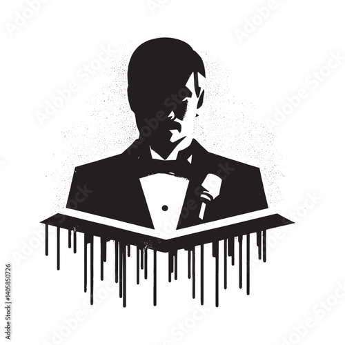 Abstract formal attire stencil art with dripping paint effect and grunge texture