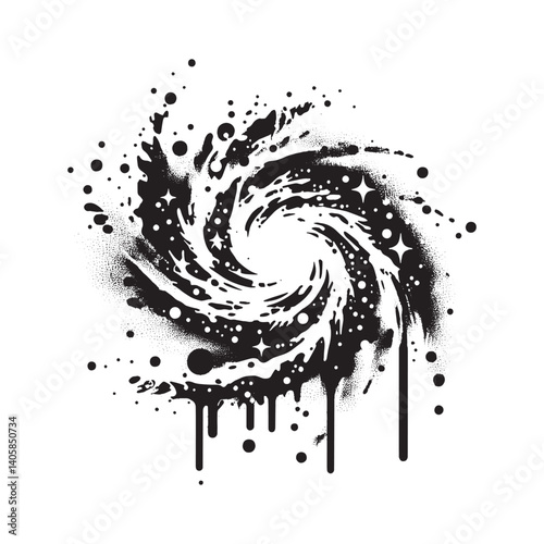 Abstract galactic vortex created with distressed ink effects on clear backdrop