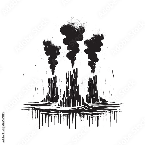 Abstract hydrothermal vents illustration in monochrome grunge aesthetic