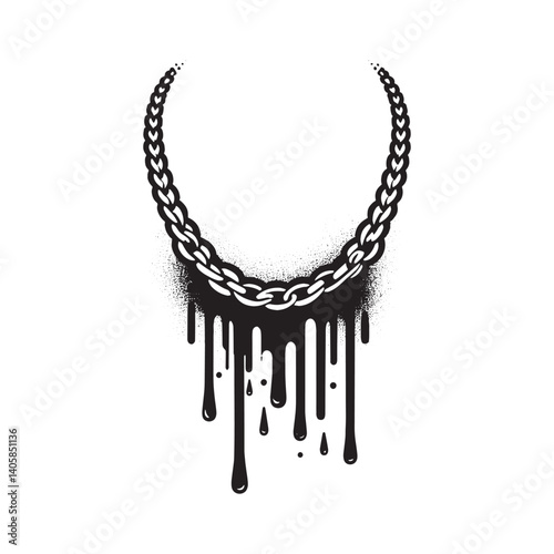 Abstract Illustration of a Black and White Chain Necklace with Drips