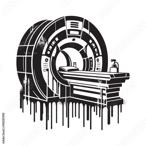 Abstract illustration of an MRI scanner with stencil effect and drips