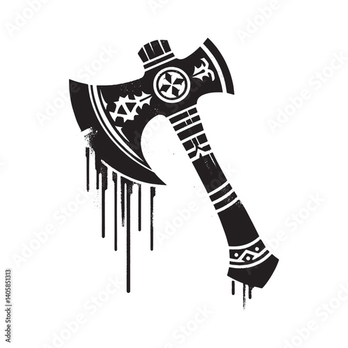 Abstract minimalist vector illustration of a medieval Dane axe with dripping paint effect