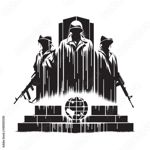 Abstract Military Memorial with Globe in Stencil Style with Spray Paint