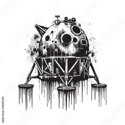 Abstract Lunar Lander Illustration in Grunge Vector Style on White Background