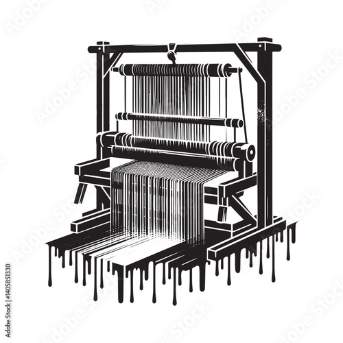 Abstract monochromatic representation of a traditional weaving loom device
