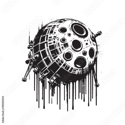 Abstract Monochrome Lunar Lander Illustration in Artistic Style Drips