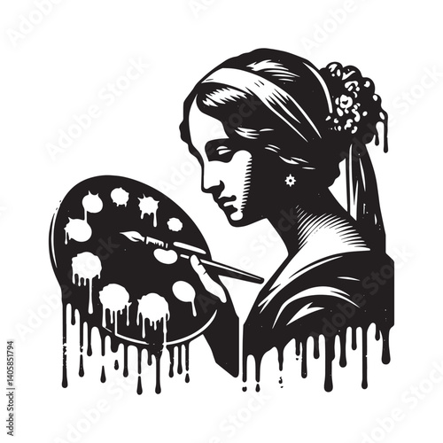 Abstract Renaissance Painter Palette Artwork Dripping Grunge Style Illustration