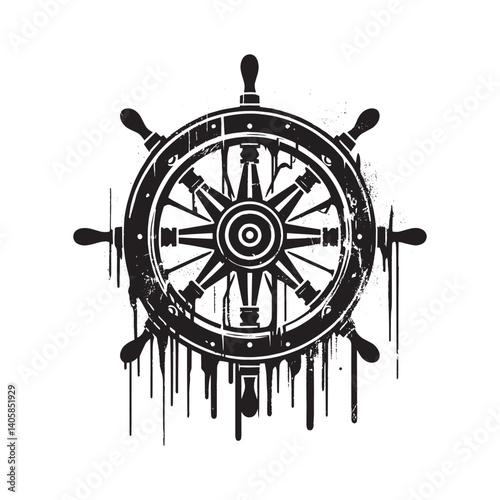Abstract ship steering wheel with a distressed stencil style texture