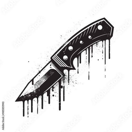 Abstract Skiving Knife Illustration in Monochrome with Dripping Effect
