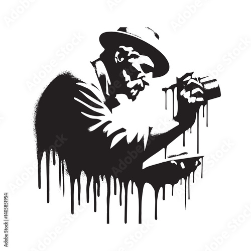 Abstract silhouette of a man with hat holding a spray can illustration